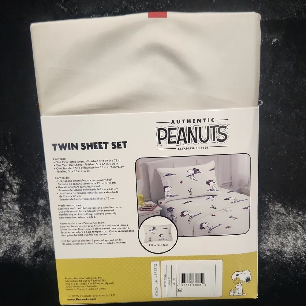 Retired Skiing Snoopy Peanuts Twin Sheet Set NIP